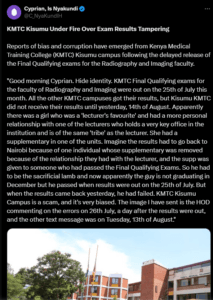 Corruption and Bias at KMTC Kisumu Campus